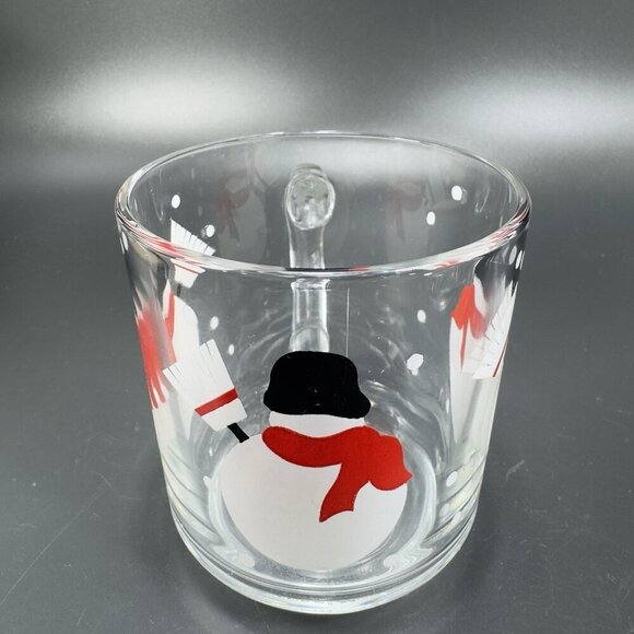 Luminarc Clear Glass Cup Mug Snow Snowman Holiday Christmas Set 2 Mugs Cups VTG - Picture 6 of 7
